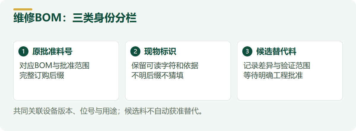 维修BOM:三类身份分栏