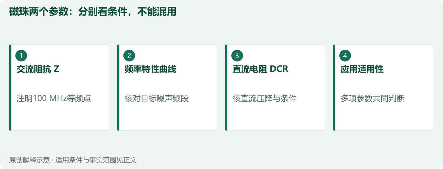 磁珠两个参数:分别看条件,不能混用