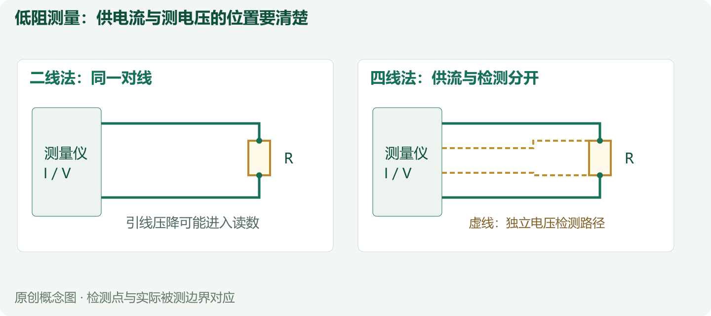 低阻测量:供电流与测电压的位置要清楚