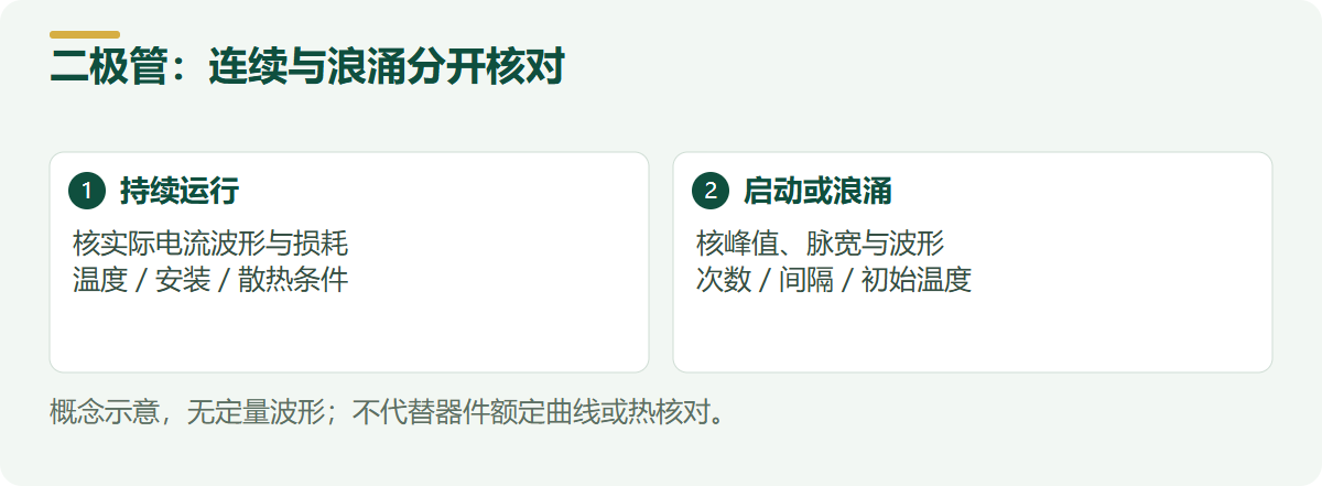 二极管:连续与浪涌分开核对