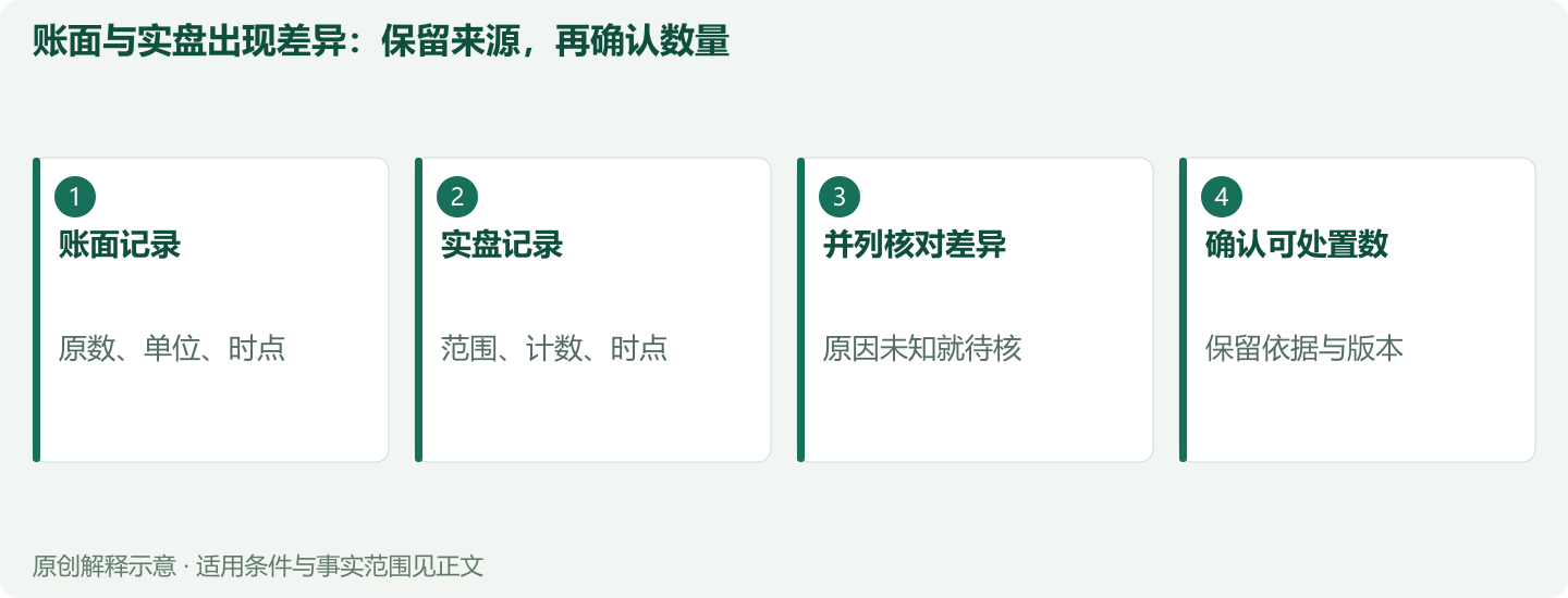 账面与实盘出现差异:保留来源,再确认数量